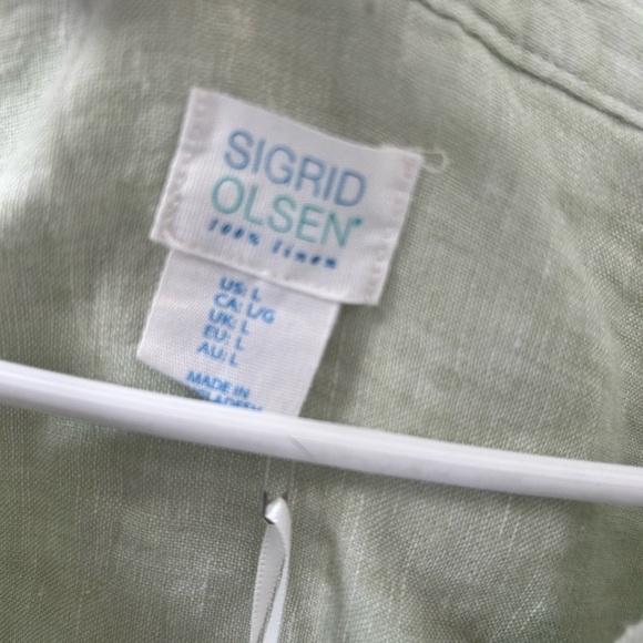 Women's large light green Sigrid Olsen 100:/: linen tunic button down shirt - Picture 2 of 13